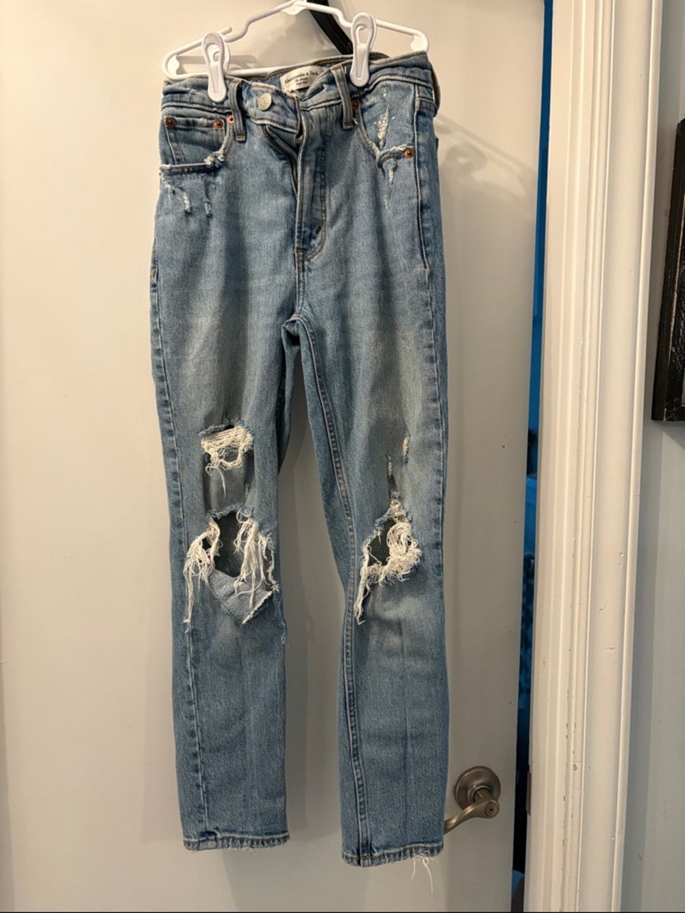 Abercrombie & Fitch Light Blue Distressed Straight-Leg Jeans